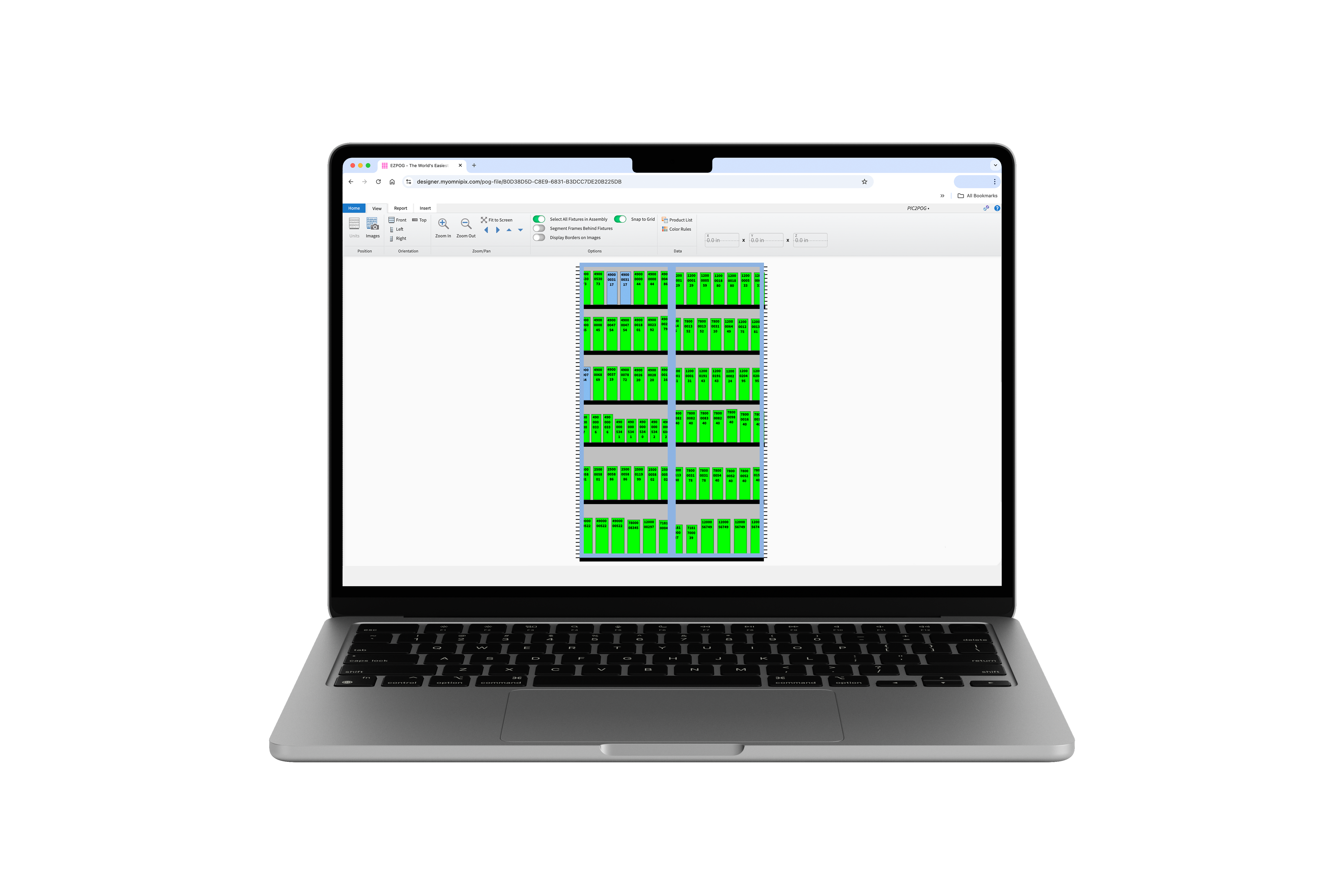 View your planogram in units or images and front, top, or side view for in-depth editing.