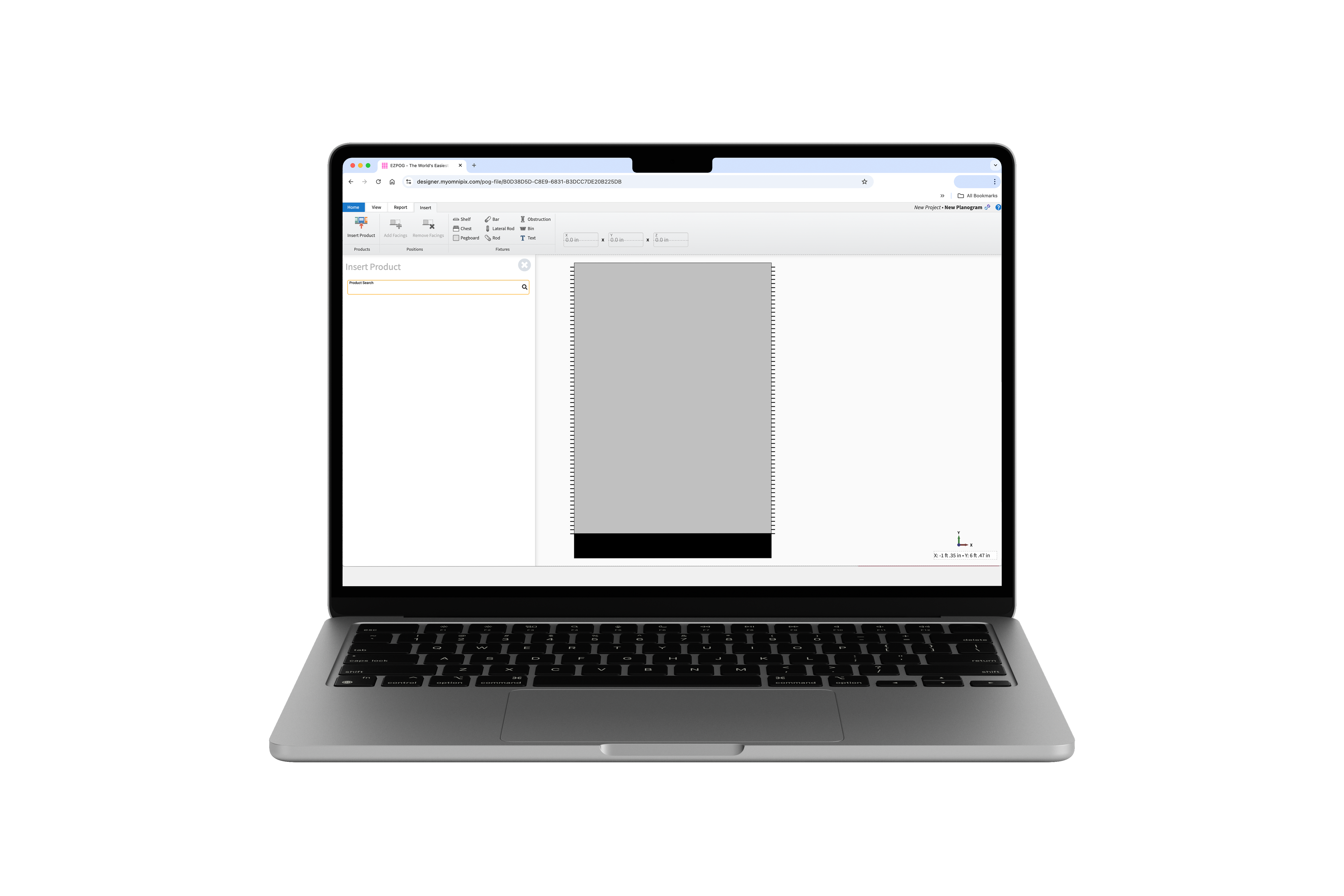 Create a blank planogram and insert your desired fixtures and products.